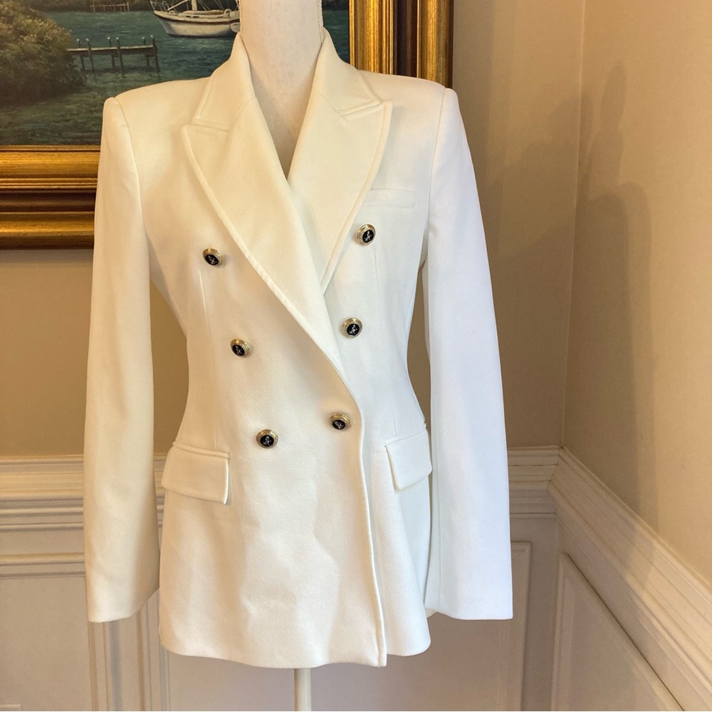 ZARA White Black Crest Buttons Double Breasted Blazer Jacket NWT - Picture 2 of 11